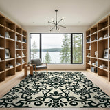 Elegant Black Damask Floral Vintage Area Rug
