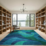 Blue and Teal Abstract Blue Teal Wave Area Rug