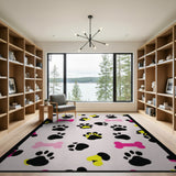 Cute Pink Paw Prints Bones Area Rug