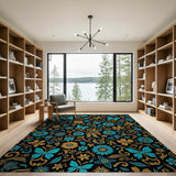 Teal Gold Butterfly Floral Area Rug