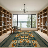 Orange Teal Geometric Tribal Area Rug