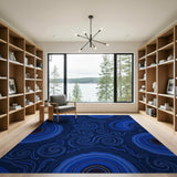 Abstract Area Blue and Teal Hypnotic Blue Swirl Abstract Area Rug