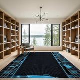 Neon Circuit Blue Teal Geometric Area Rug