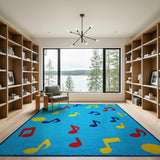 Playful Music Notes Area Rug in Vibrant Blue