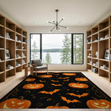 ODIKA Washable Halloween Jack-O'-Lantern & Bats Area Rug - Non-Slip Low Pile