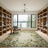 Green Vintage Green Floral Vine Area Rug