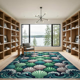 Teal Seashell Mosaic Coastal Rug