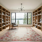 Elegant Pink Peony Floral Vintage Rug
