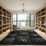 Ornate Black Star Mandala Tile Rug