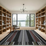 Bold Geometric Striped Area Rug in Black, White Red