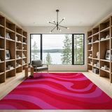Vibrant Wavy Pink Red Abstract Area Rug
