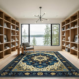 Blue and Teal Navy Blue Traditional Persian Medallion Area Rug