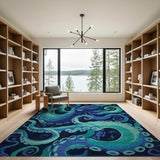 Blue Octopus Coastal Area Rug