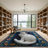 Navy Blue Floral Embroidered Area Rug
