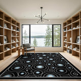 Geometric Circles Black Abstract Area Rug