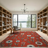 Vibrant Red Oxeye Daisy Floral Area Rug