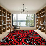 Bold Red Black Abstract Organic Area Rug