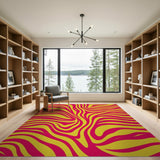 Vibrant Pink Yellow Wavy Zebra Stripe Area Rug