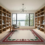 Ornate Red Holly Border Area Rug