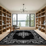 ODIKA Washable Black and White Vintage Medallion Low Pile Area Rug