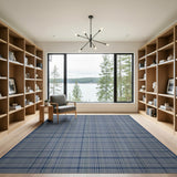 Navy Blue Checkered Plaid Area Rug