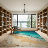 Teal Ocean Waves Crashing on Sandy Beach Rug
