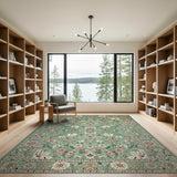 Teal Persian Floral Traditional Persian Area Rug
