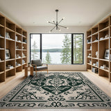 Traditional Persian Beige and Neutral Ornate Black Medallion Persian Area Rug