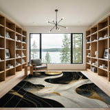 Modern Abstract Black & Gold Marble Washable Area Rug