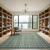 Teal Gold Distressed Plaid Area Rug
