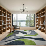 Modern Abstract Green Grey Geometric Area Rug