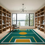 Blue and Teal Teal Soccer Field Geometric Area Rug