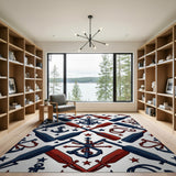 Nautical Navy Anchors Oars Coastal Rug