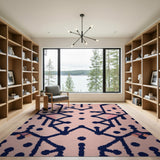 Blush Pink Navy Geometric Modern Area Rug