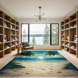 ODIKA Tropical Beach Sunset Washable Rug - Low Pile Non-Slip Coastal Area Rug