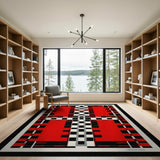 Geometric Modern Bold Red Black Geometric Plaid Area Rug