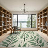 Green Leaf Floral Pattern Area Rug
