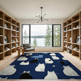 Whimsical Cartoon Cats Navy Area Rug