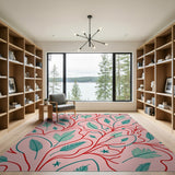 Whimsical Pink Teal Leaf Vine Area Rug