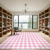 Pink Gingham Checkered Washable Area Rug