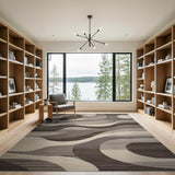 Grey Modern Abstract Grey Wave Area Rug