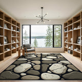 Coastal Beach Grey Grey Pebble Mosaic Area Rug