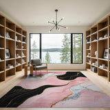 ODIKA Pink and Gold Marble Abstract Washable Area Rug, Low Pile Non-Slip Living Room Carpet