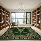 Emerald Green Traditional Persian Rug with Gold Filigree
