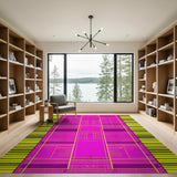 Vibrant Pink Yellow Geometric Grid Area Rug