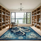 Distressed Octopus Blue Area Rug