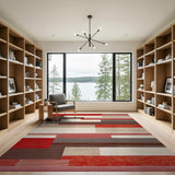 Red Bold Red Geometric Block Area Rug