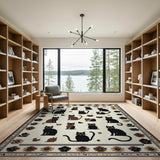 Playful Black Cats Persian Border Rug
