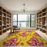 Vibrant Red on Yellow Abstract Swirl Rug