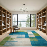 Teal Blue Green Geometric Patchwork Area Rug